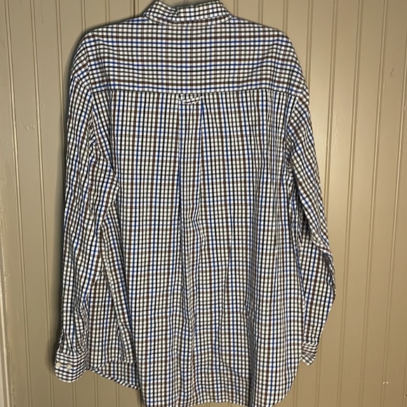 Men's Haggar Plaid Blue Brown Button Down Shirt XXL - Picture 2 of 5